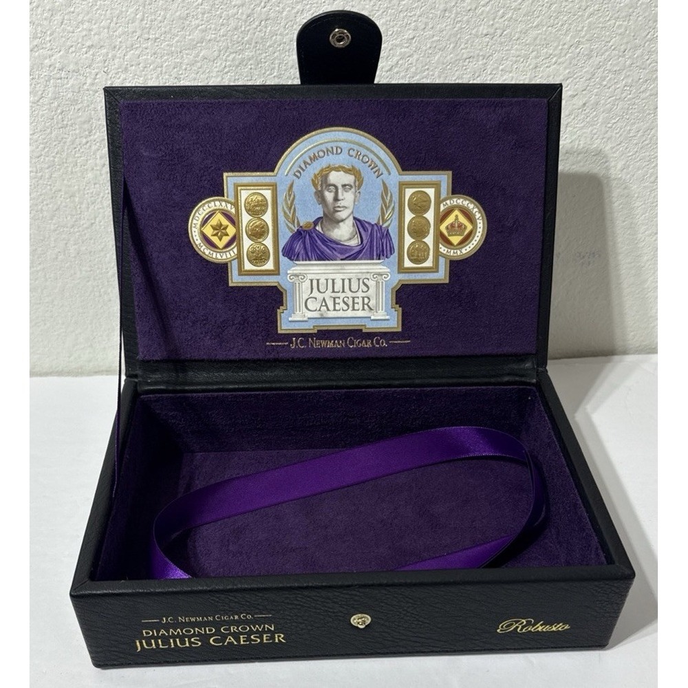 Diamond Crown JULIUS CAESER Black Leather‎ CIGAR BOX Purple Interior SnapClosure